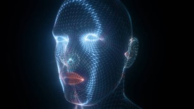 Soyut İnsan Yüzü Hud Hologram Taramasının 3D çizimi