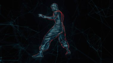 Dövüş Sanatları Kung Fu Dövüşçüsü veya Ejder Savaşçısının 3 boyutlu resmi