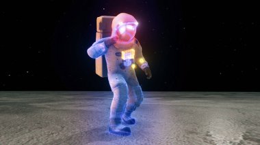 Ay 'da dans eden astronotun 3D çizimi