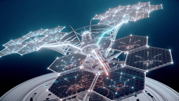 Fütürist Bilim Kurgu Uydu Alıcısının 3D çizimi