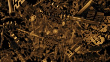 3D resimli Altın Kilitler veya Havada Yüzen Altın Anahtarlar