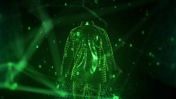 Görünmez İnternet Kullanıcı Yürüyüşleri 'nin VPn kullanarak Ağ Çizgileri ve İkili Kodlar ile Dijital Siber Alanlarda 3d çizimi