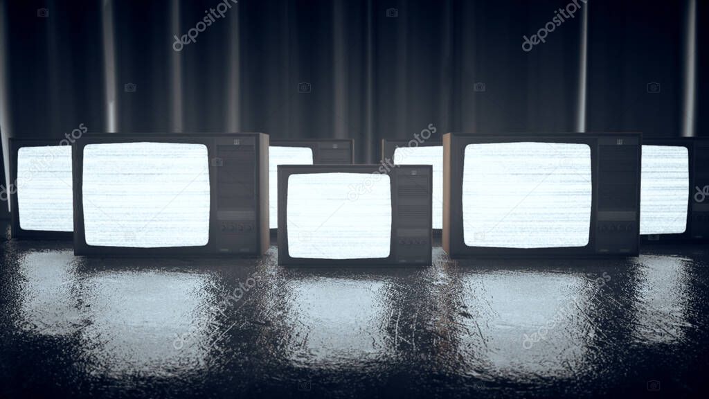 3d rendered illustration of Old Tvs With Weak Signal Or No Signal Frequency 