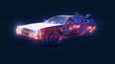 Retro Futuristik Araba Parçacıklarının 3D çizimi