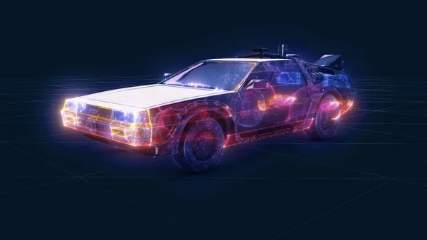 Retro Futuristik Araba Parçacıklarının 3D çizimi