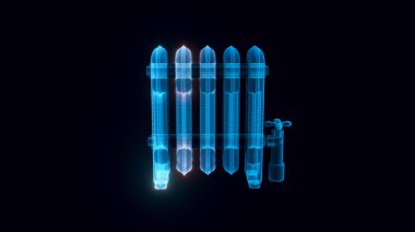 Radyatör Hologramının siyah izole edilmiş arkaplandaki 3d resimlemesi