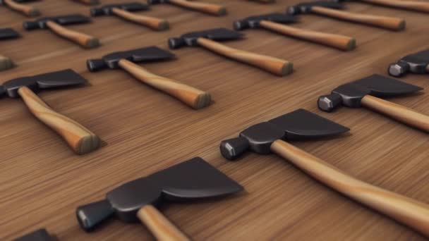 木製の背景に隔離された木製のハンドルを持つ小さな手斧の多く4k — ストック動画