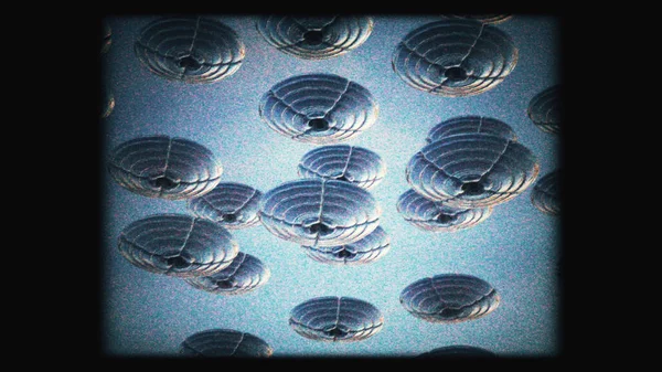 3d rendered illustration of Cg Generated Handcam Vintage Footage Of Unidentified Flying Objects Or Ufo In Sky