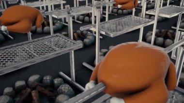 Bir sürü kızarmış tavuk eti odun ızgaralı şenlik ateşinde 4k