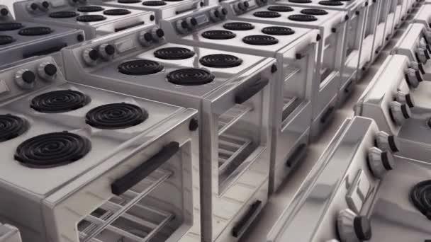 Moderne huishoudelijke ovens op een witte achtergrond 4k — Stockvideo