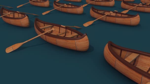 Veel houten Paddle kajak of kano 's op een rij 4k — Stockvideo