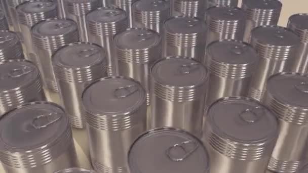 Un montón de latas en una fila 4k — Vídeos de Stock