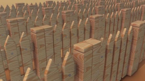 Várias cercas de madeira isoladas em uma linha 4k — Vídeo de Stock