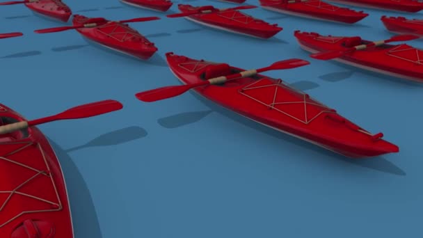 蓝色背景下的多个红皮艇4k — 图库视频影像