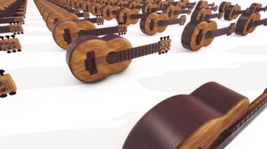 Bir sürü ahşap gitar arka arkaya 4k.