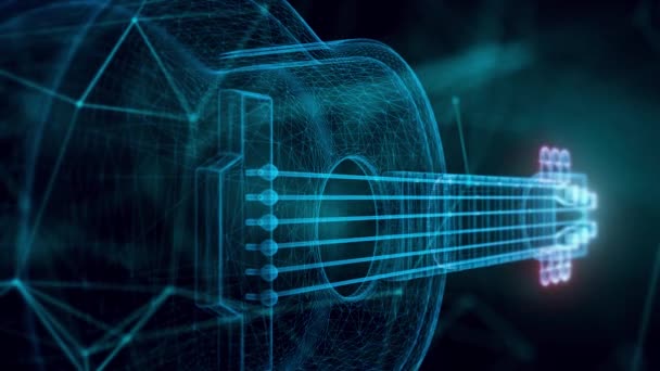 Holograma de guitarra Primer plano 4k — Vídeos de Stock