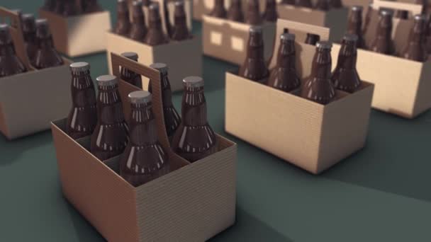 Bierflessen op rij representatie van bierfabriek 4k — Stockvideo