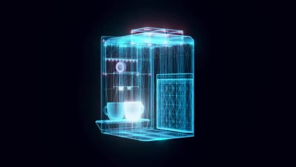 コーヒーマシンのホログラム回転4k — ストック動画
