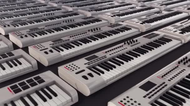 Beaucoup de pianos de synthétiseur dans une rangée 4k — Video