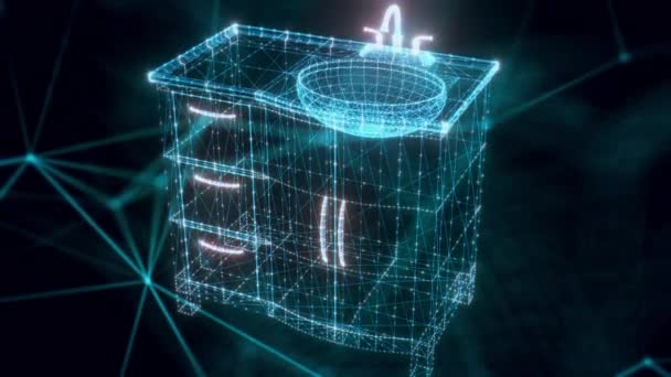 Marmeren badkamer wastafel hologram close-up — Stockvideo