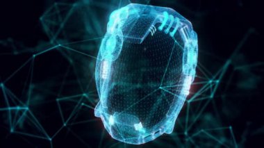 Bilim kurgu miğferi hologramı. Kapat.