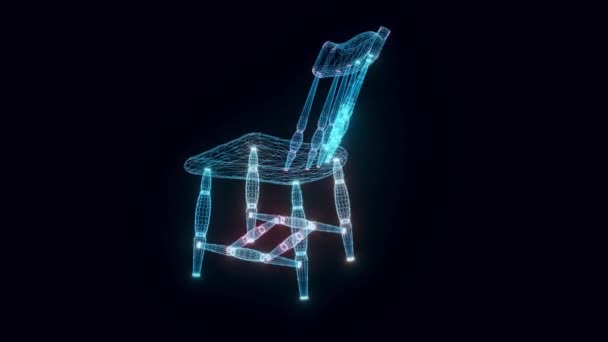 Trä stol hologram roterande — Stockvideo
