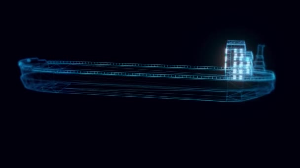 Holograma del buque de carga giratorio — Vídeo de stock