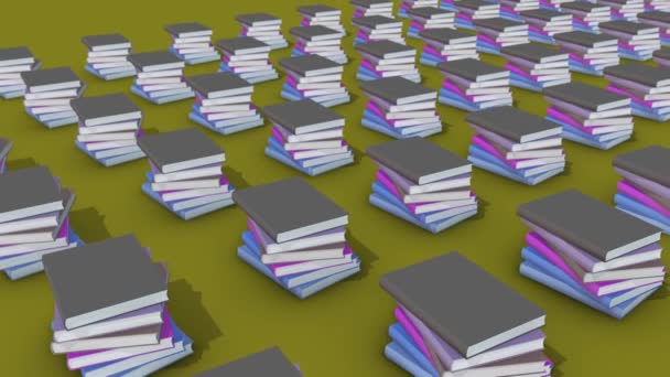 Veel boeken op een rij gezet — Stockvideo
