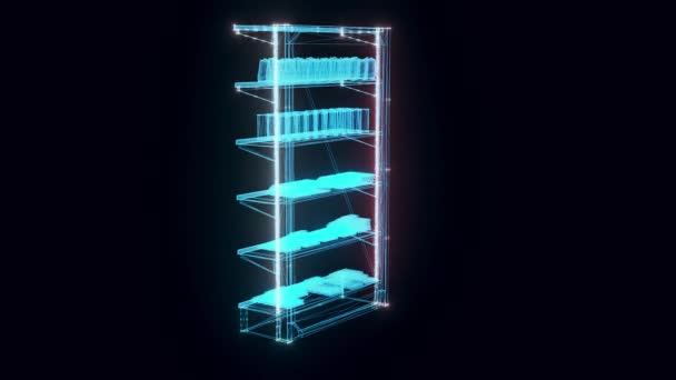 Mercado estante bocadillos holograma giratorio — Vídeo de stock