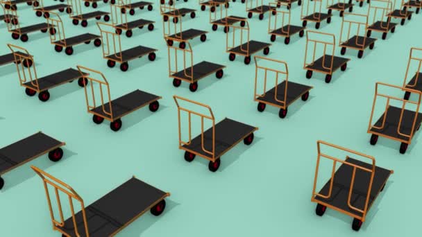 Een heleboel trolley op een rij — Stockvideo