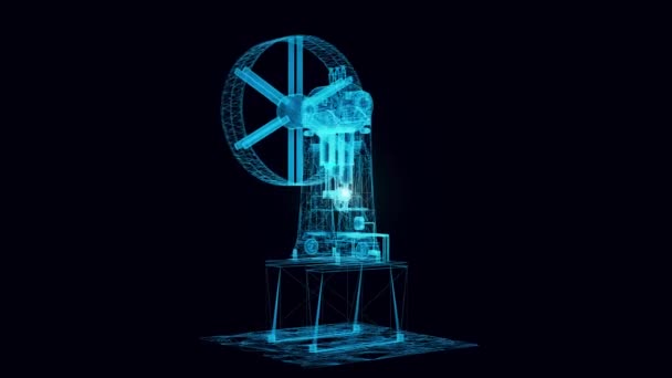 Old pumping machine hologram Rotating — Stock Video