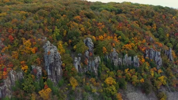 Saint George hill's Basalt cloums. Hungarian name is Szent Gyrgy hegyi bazaltorgonk. Amazing geological formation on the site of an old volcano. Beautiful fall mood near by lake Balaton in Hungary — Stock Footage Saint George Hill Basalt Cloums Hungarian Name Szent Gyrgy Hegyi Stock Video
