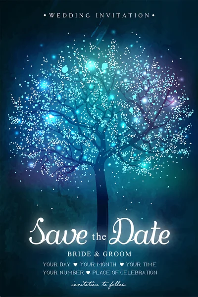 Save the Date. Inspiration card for wedding, date, birthday party. Beautiful magic tree — Stock Vector