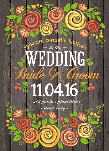 結婚式招待状カード beuty 花の背景。ガーデン パーティーやお茶の誕生日日付の結婚式のためのインスピレーション カード。フリーハンドでの描画 — ストックベクタ