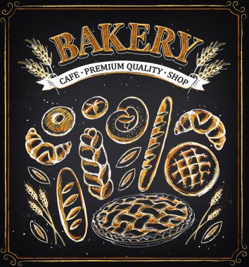 Vintage Bakery Poster with pastry. Freehand drawing  clipart