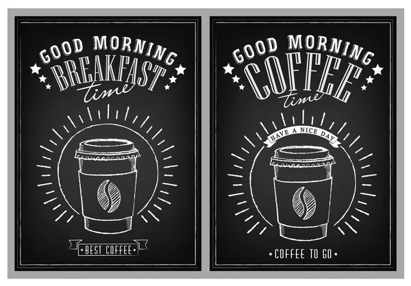 Cartel vintage positivo con tazas de café. Título Buenos días. Hora del desayuno — Vector de stock