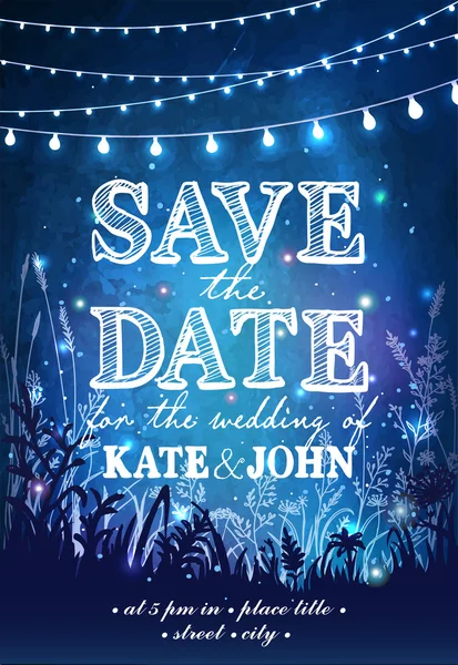 Düğün, tarihi, doğum günü, çay ve Bahçe partisi ilham kartı. Dekoratif tatil ışıklar