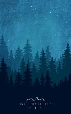 Gece gökyüzü, orman silüeti. Woodland sahne