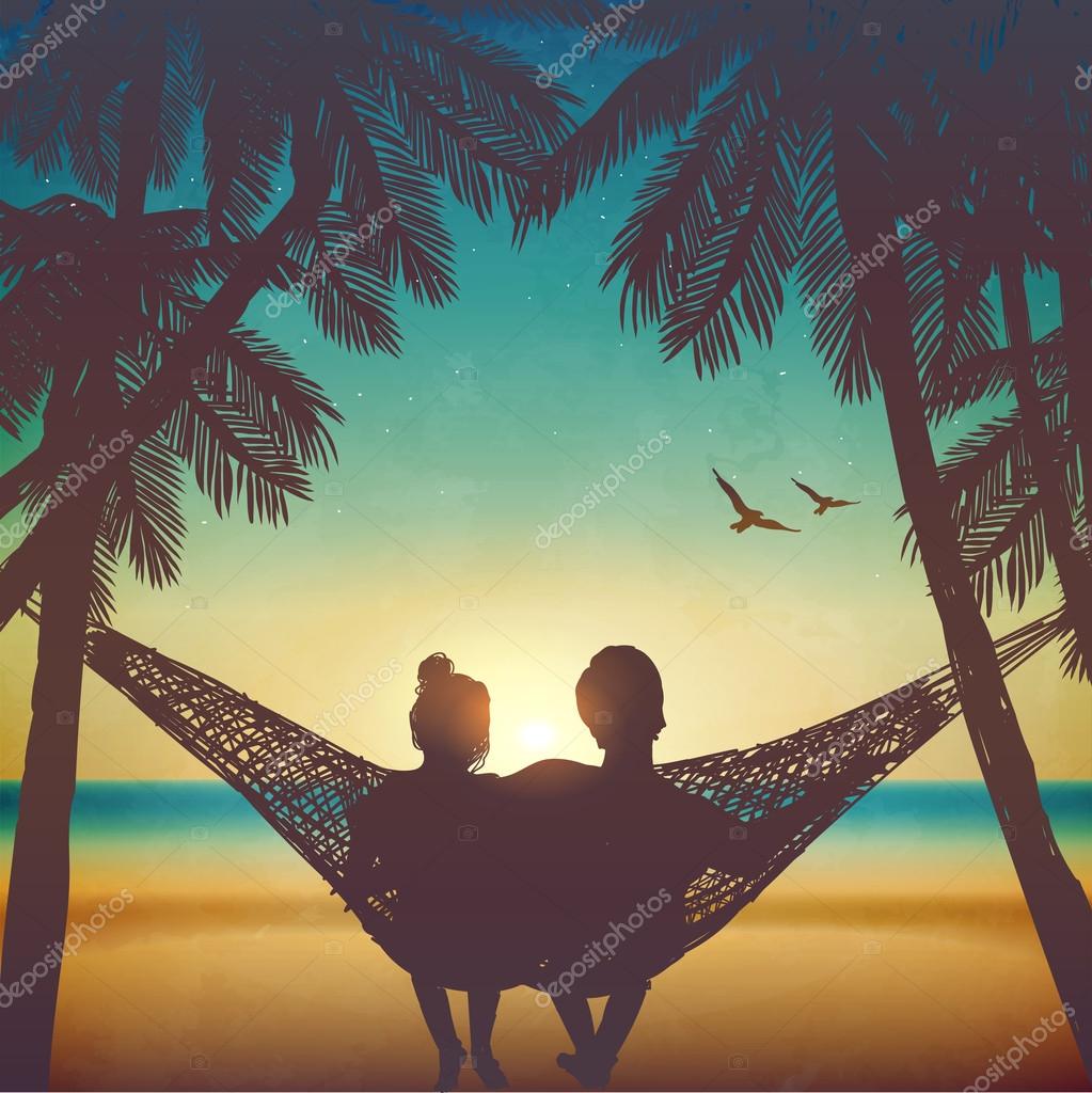 Download Couple in love at the beach on hammock. Background in ...