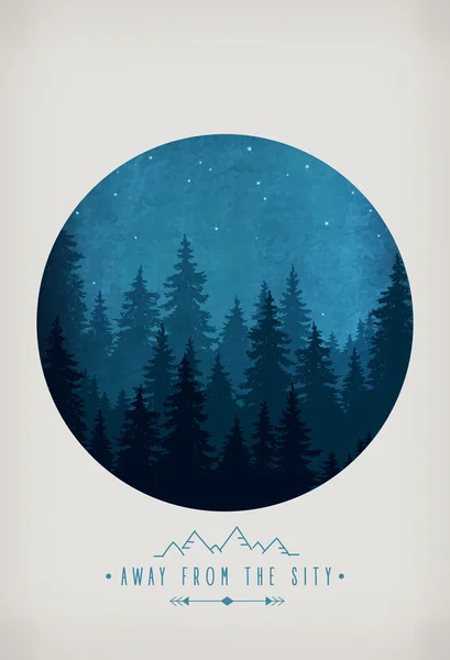 夜空での森林のシルエット。森の風景 — ストックベクタ