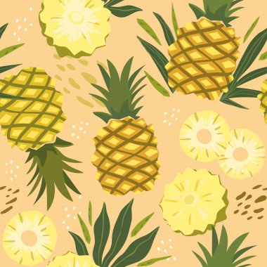Ananas meyveli modern vektör kusursuz desen. Moda soyut tasarımı. Kumaş, kağıt, kapak, iç dekorasyon ve posterlere baskı yapmak için el çizimi dokular.