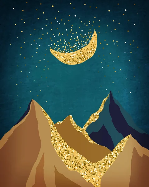 Ilustración Vectorial Artística Moderna Con Paisaje Montaña Noche Mágica Cielo — Vector de stock