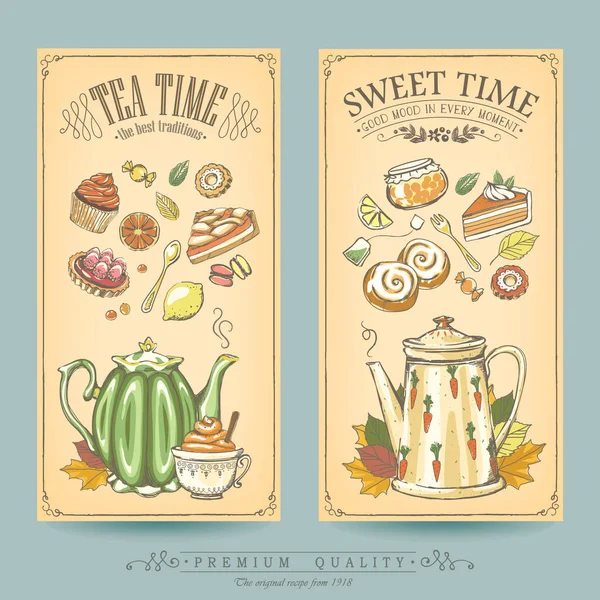 Tarjeta Recogida Pasteles Carteles Vintage Panadería Tienda Dulces Cafetería Dibujo — Vector de stock