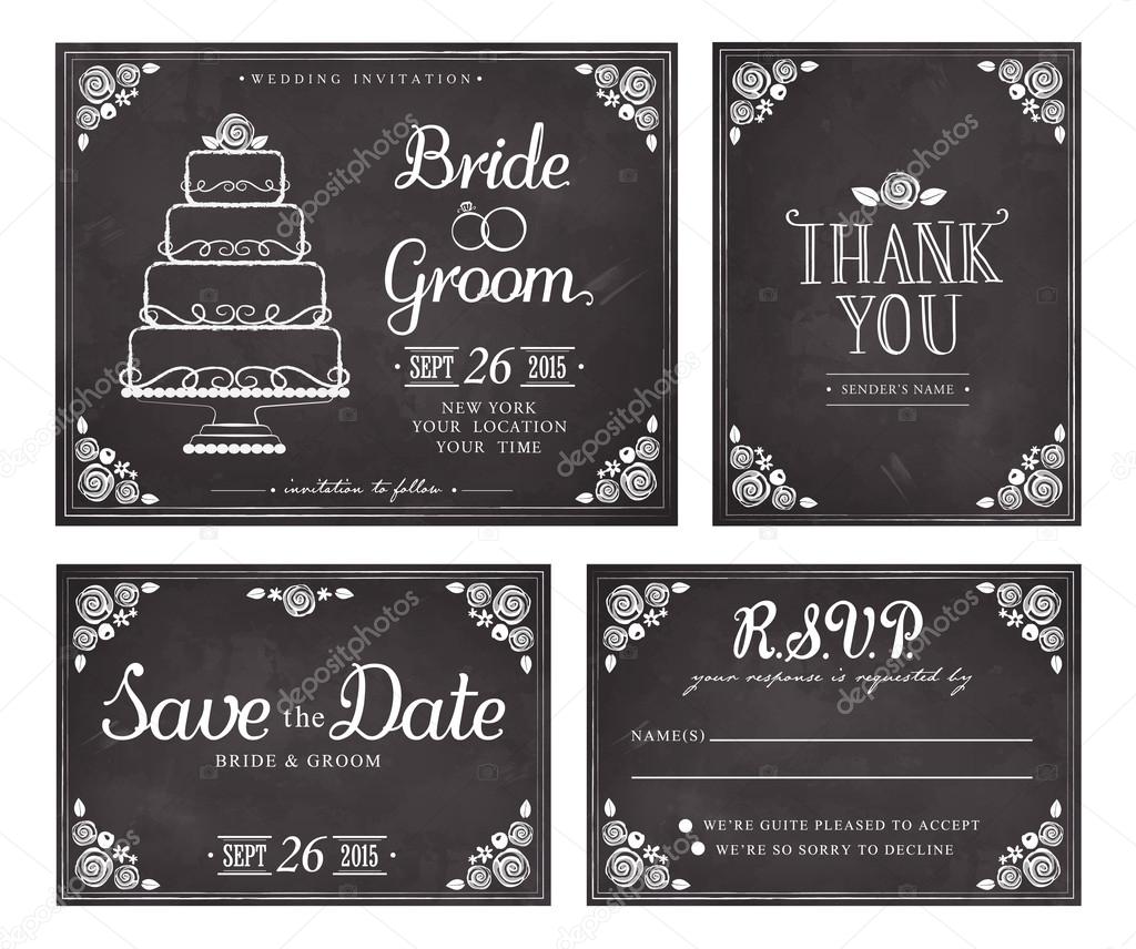 Download Set Of Wedding Invitation Vintage Cards Save The Date Thank You Vector Response Card Freehand Drawing On The Chalkboard Vector Image By C Maryro Vector Stock 83772226