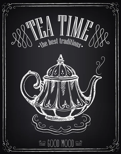 Ilustración retro Hora del té con tetera — Vector de stock