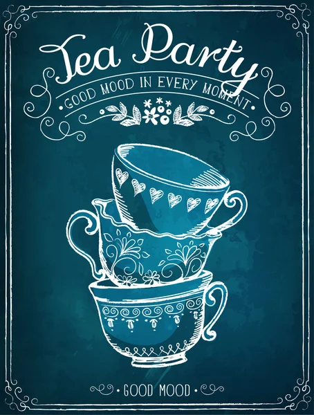 Uitnodiging tot de Tea Party. Retro illustratie Tea Party met cups — Stockvector