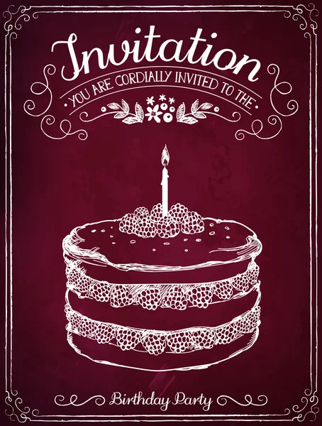 Carte d'invitation à l'événement ou à l'anniversaire. Illustration rétro avec imitation de croquis à la craie — Image vectorielle