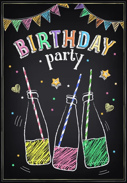 Affiche de fête d'anniversaire de style jeunesse avec des bouteilles de soda — Image vectorielle