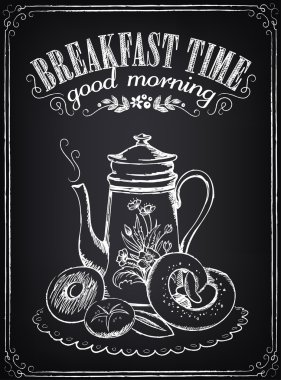 VINTAGE Poster. Kahvaltı zamanı. Kahve/çay ve ekmek fırınları için