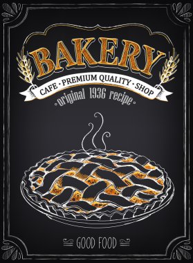Vintage Bakery Poster with pastry. Freehand drawing. Hot pie clipart